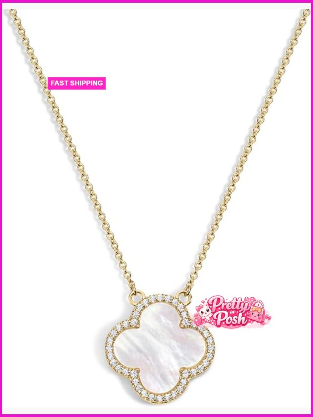 14k Gold Plated Clover Charm Pendant Necklace, 18" Cable Chain, Dainty